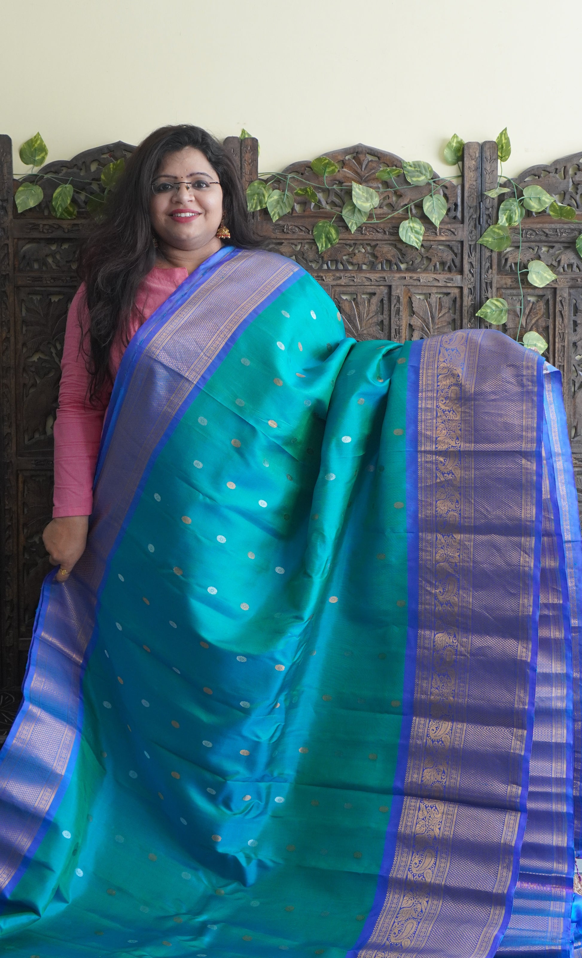 Gadwal Silk Saree Sea Green Colored Complemented With a Zari Border - Sampradaya Designer Studio
