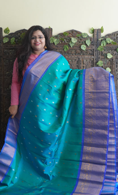 Gadwal Silk Saree Sea Green Colored Complemented With a Zari Border - Sampradaya Designer Studio