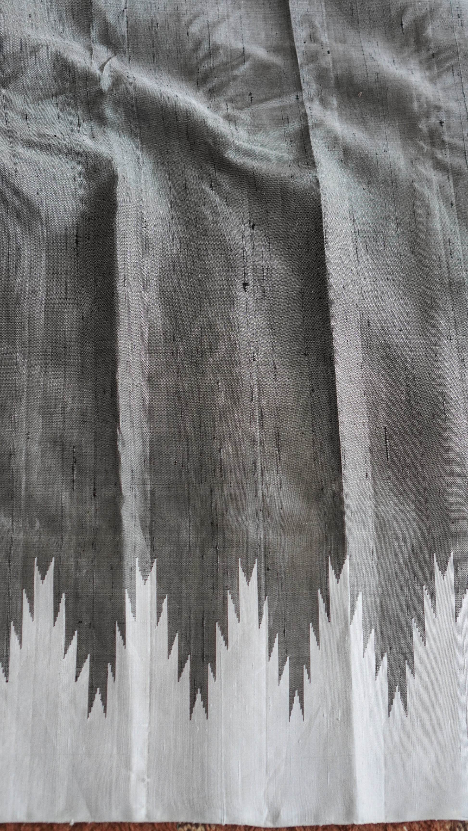 Gadwal Silk Saree Ash Colored Complemented With a Crown Border - Sampradaya Designer Studio