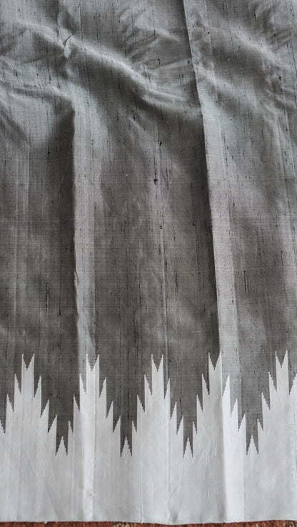 Gadwal Silk Saree Ash Colored Complemented With a Crown Border - Sampradaya Designer Studio