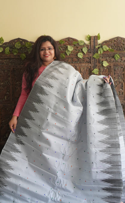 Gadwal Silk Saree Ash Colored Complemented With a Crown Border - Sampradaya Designer Studio