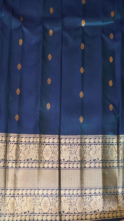 Gadwal Silk Saree Elephant Gray Colored Complemented With a Zari Border - Sampradaya Designer Studio