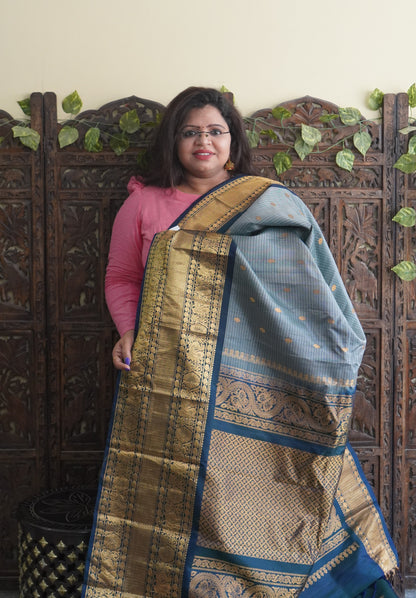 Gadwal Silk Saree Elephant Gray Colored Complemented With a Zari Border - Sampradaya Designer Studio