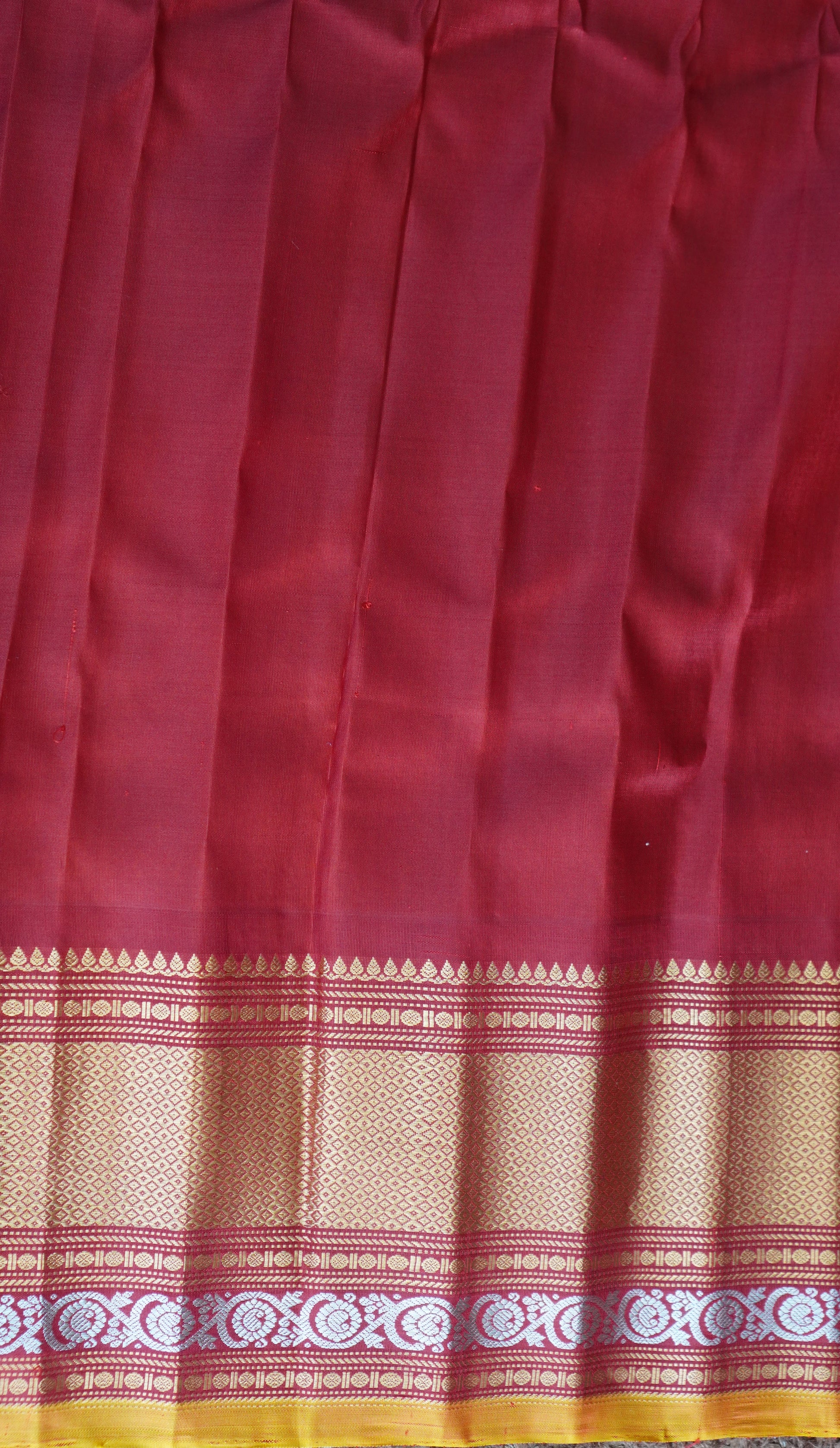 Gadwal Silk Saree Light Green Colored Complemented With a Red Zari Border - Sampradaya Designer Studio