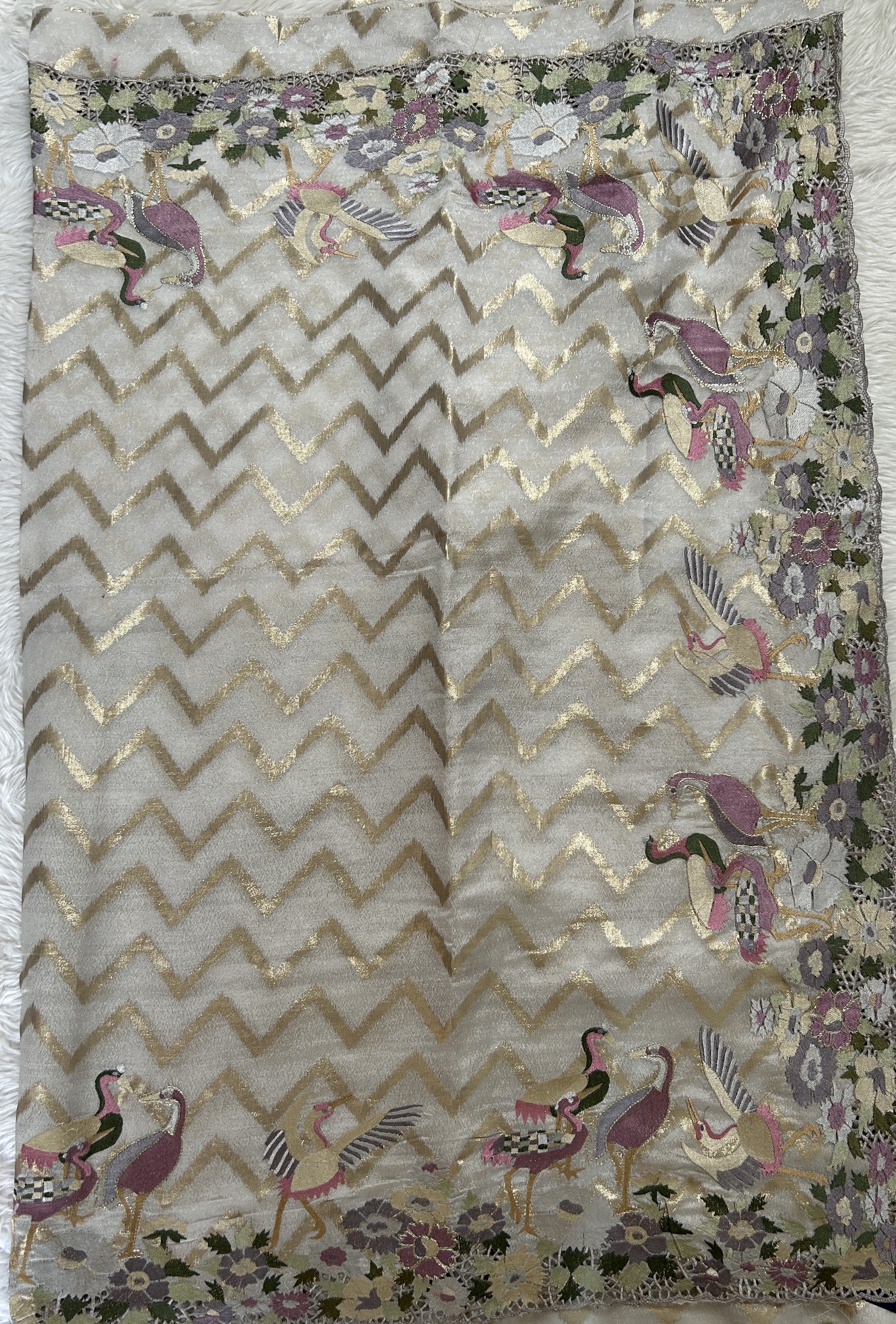 Tissue Georgette Designer Saree Sea Blue colored complemented with a Cutwork border. - Sampradaya Designer Studio