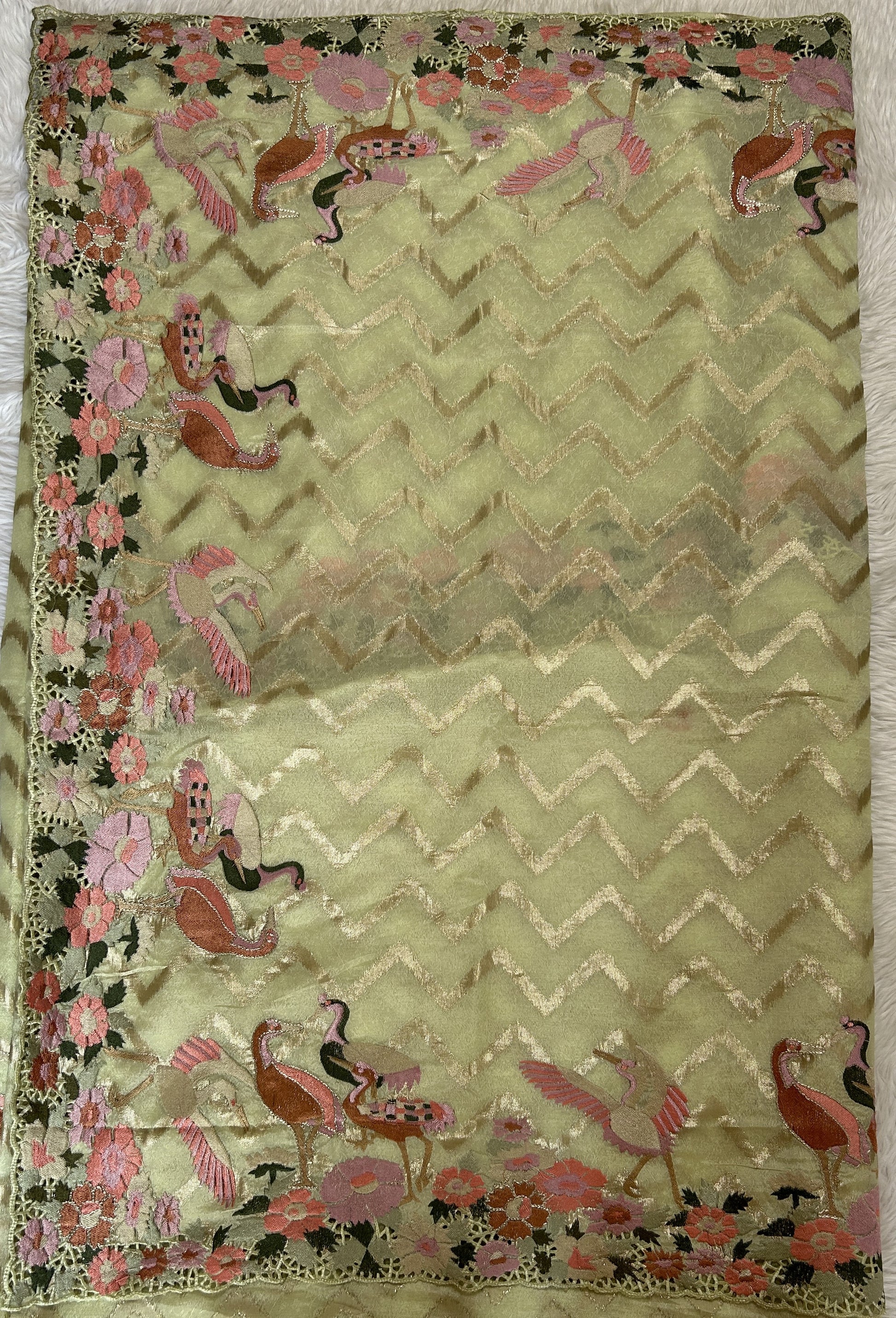 Tissue Georgette Designer Saree Green colored complemented with a Cutwork border. - Sampradaya Designer Studio