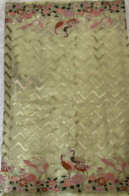 Tissue Georgette Designer Saree Green colored complemented with a Cutwork border. - Sampradaya Designer Studio