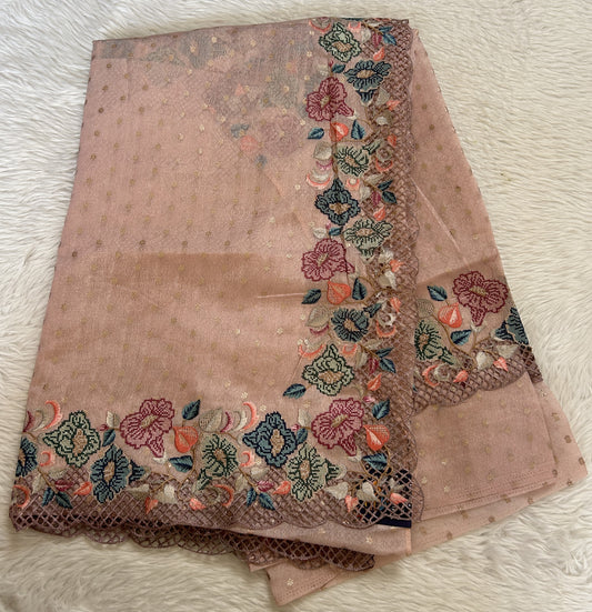 Tissue Georgette Designer Saree Onion Pink colored complemented with a Cutwork border. - Sampradaya Designer Studio
