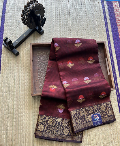 Pure Handloom Silk Kota Saree |   Maroon  Pure Handloom Silk Kota Saree | Silk Mark Certified  Pure Handloom Silk Kota Saree | Silk Mark Certified| Gold Zari  With Temple Border | Silk Mark Certified