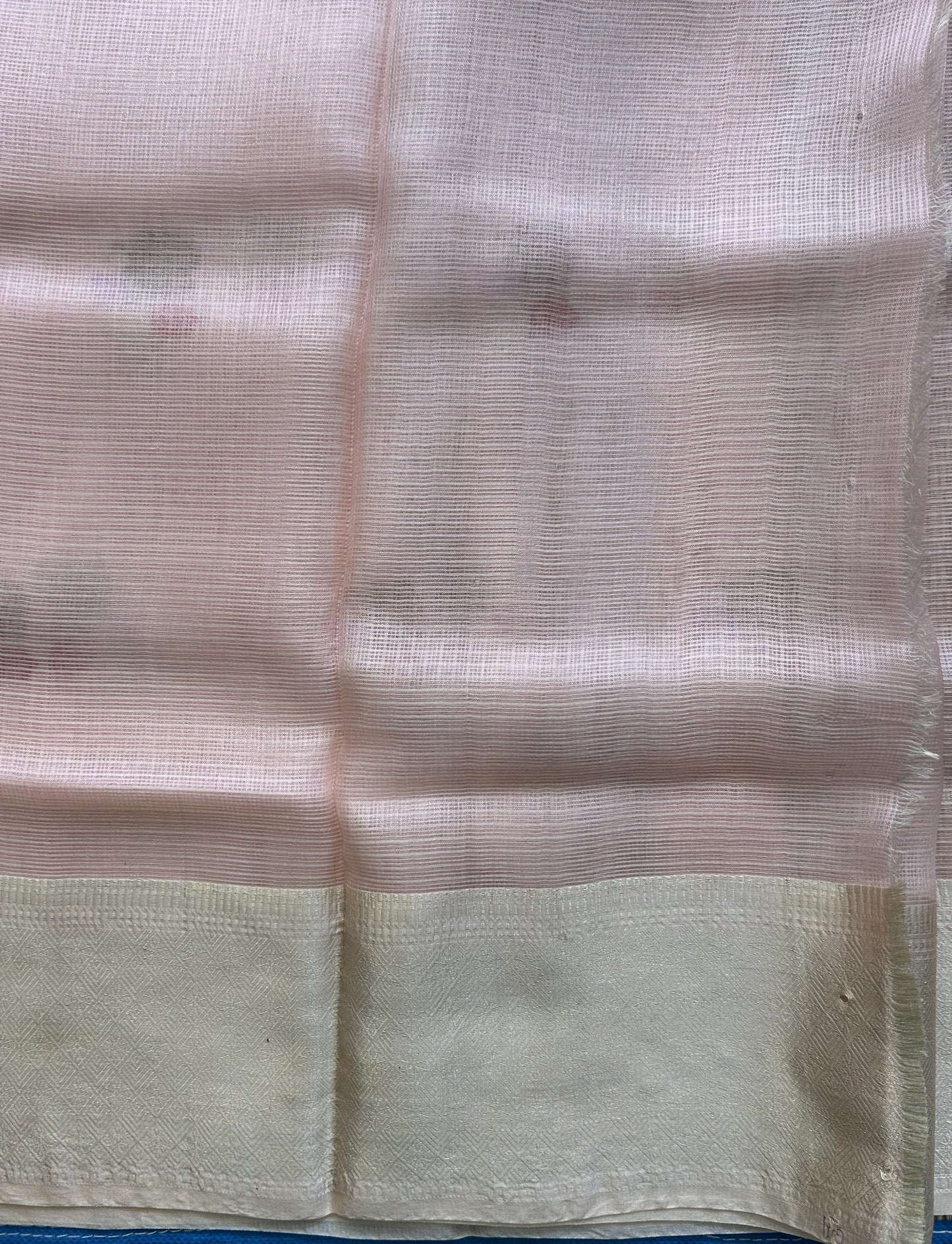 Pure Handloom Silk Kota Saree | Baby Pink | Gold Zari  With Temple Border | Silk Mark Certified