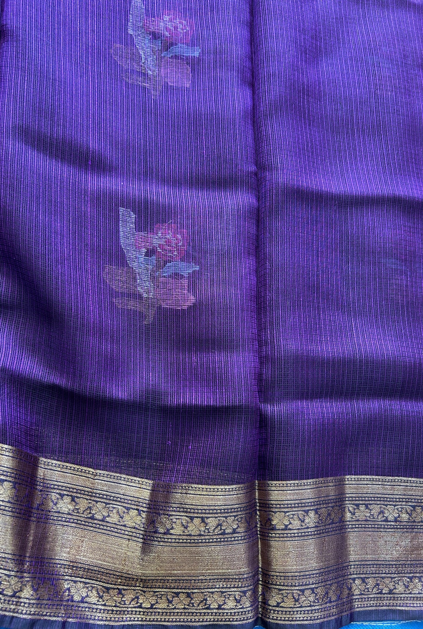 Pure Handloom Silk Kota Saree |   Violet  Pure Handloom Silk Kota Saree | Silk Mark Certified  Pure Handloom Silk Kota Saree | Silk Mark Certified| Gold Zari  With Temple Border | Silk Mark Certified