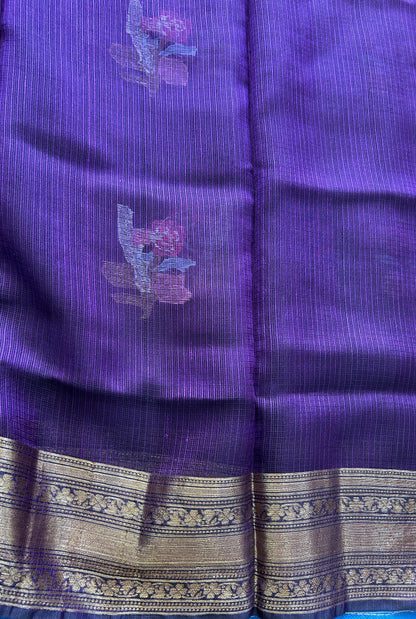 Pure Handloom Silk Kota Saree |   Violet  Pure Handloom Silk Kota Saree | Silk Mark Certified  Pure Handloom Silk Kota Saree | Silk Mark Certified| Gold Zari  With Temple Border | Silk Mark Certified