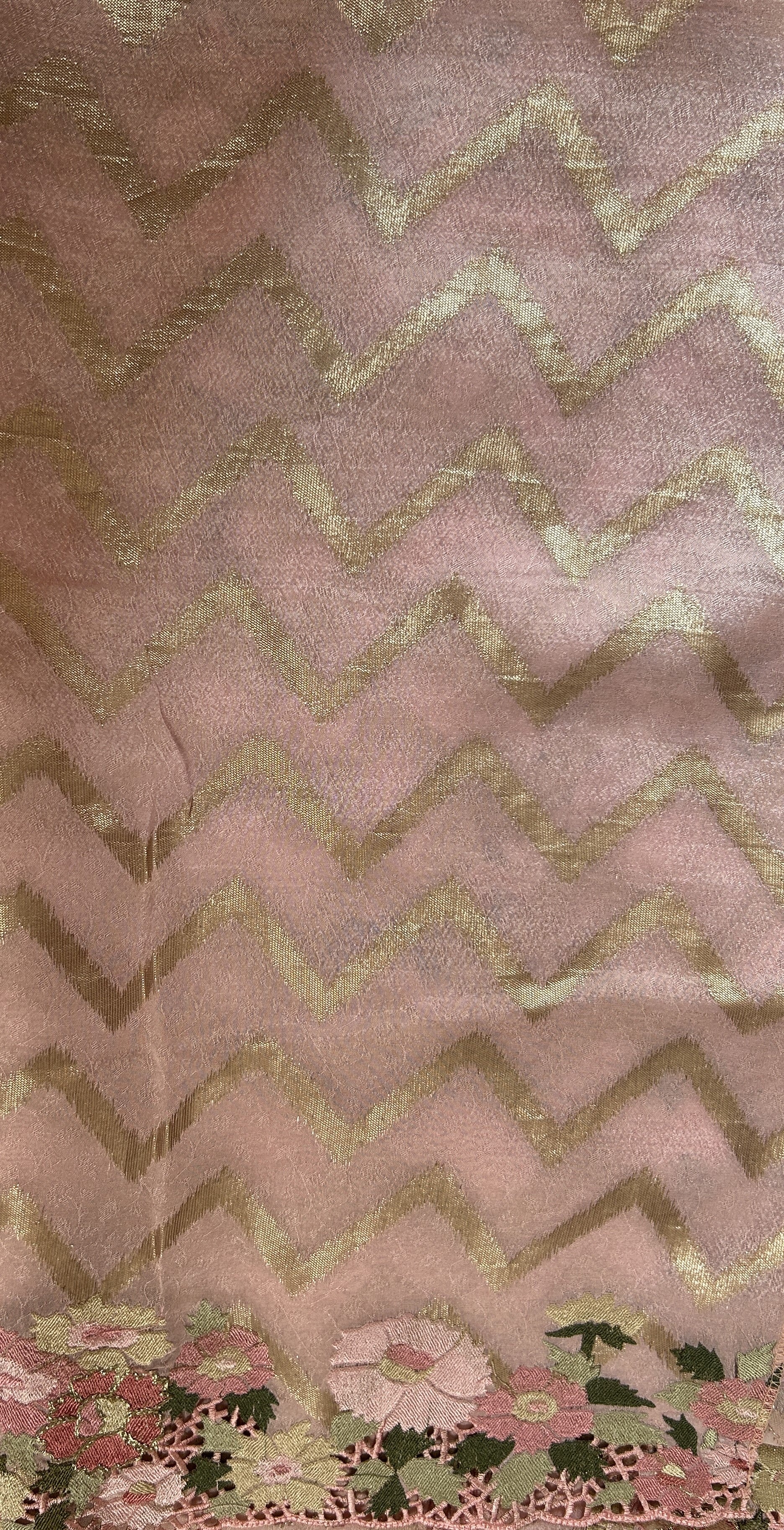 Tissue Georgette Designer Saree Light Pink colored complemented with a Cutwork border. - Sampradaya Designer Studio