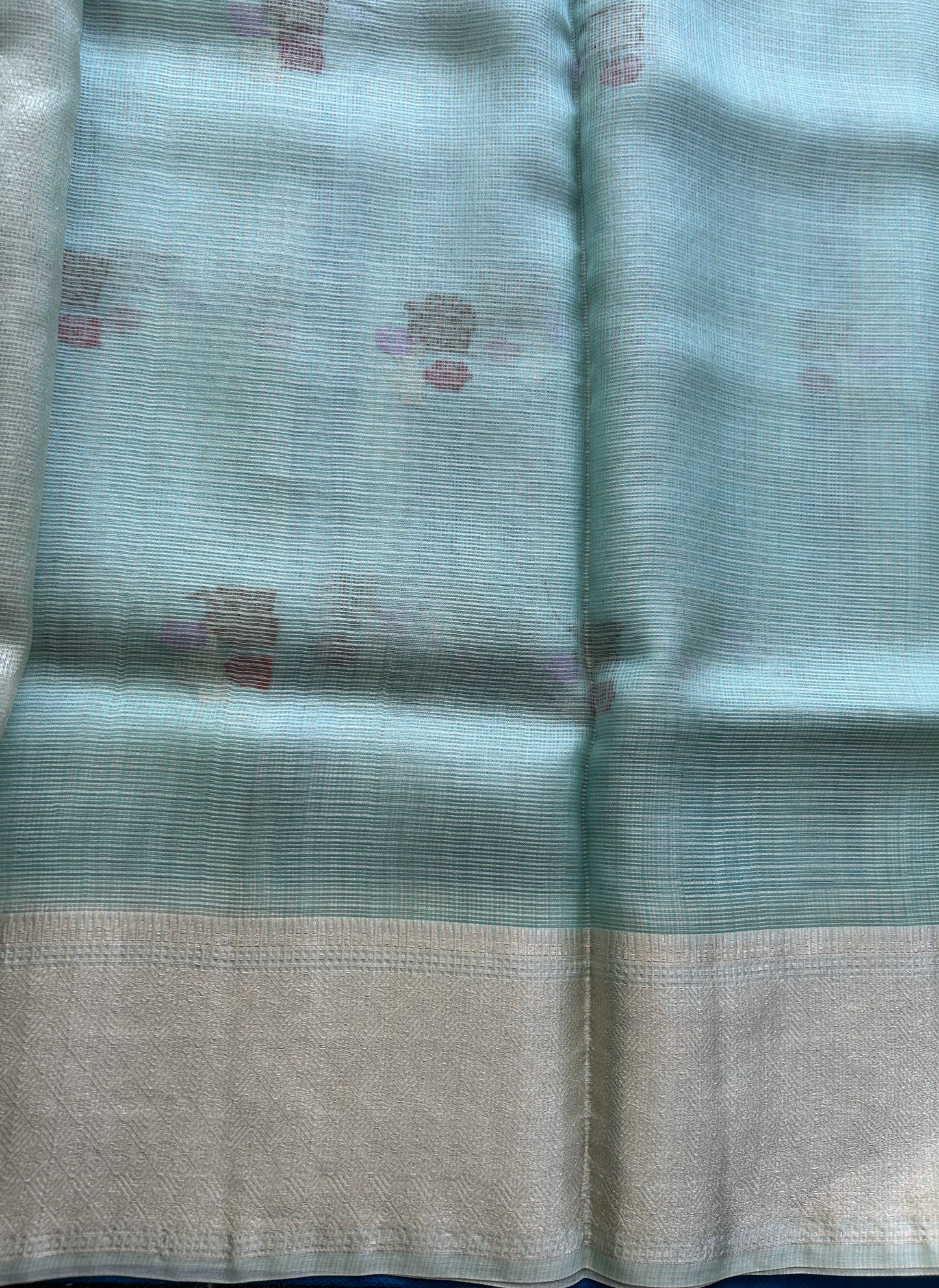 Pure Handloom Silk Kota Saree | Light Sea Green | Gold Zari  With Temple Border | Silk Mark Certified