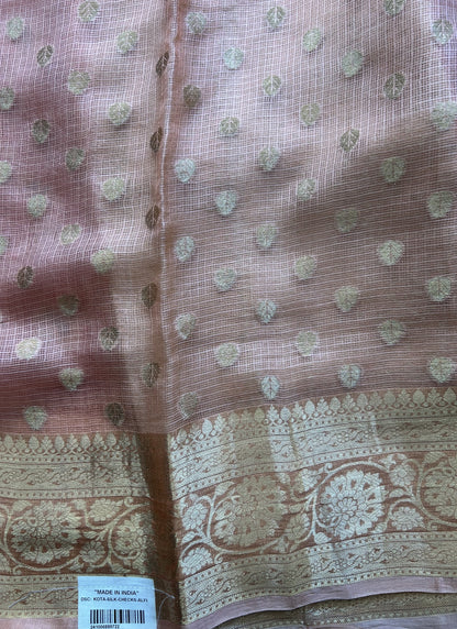 Pure Handloom Silk Kota Saree | Red | Gold Zari  With Temple Border | Silk Mark Certified