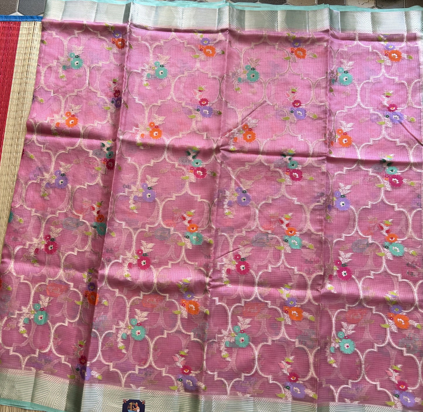 Pure Handloom Silk Kota Saree | Pink | Gold Zari  With Temple Border | Silk Mark Certified