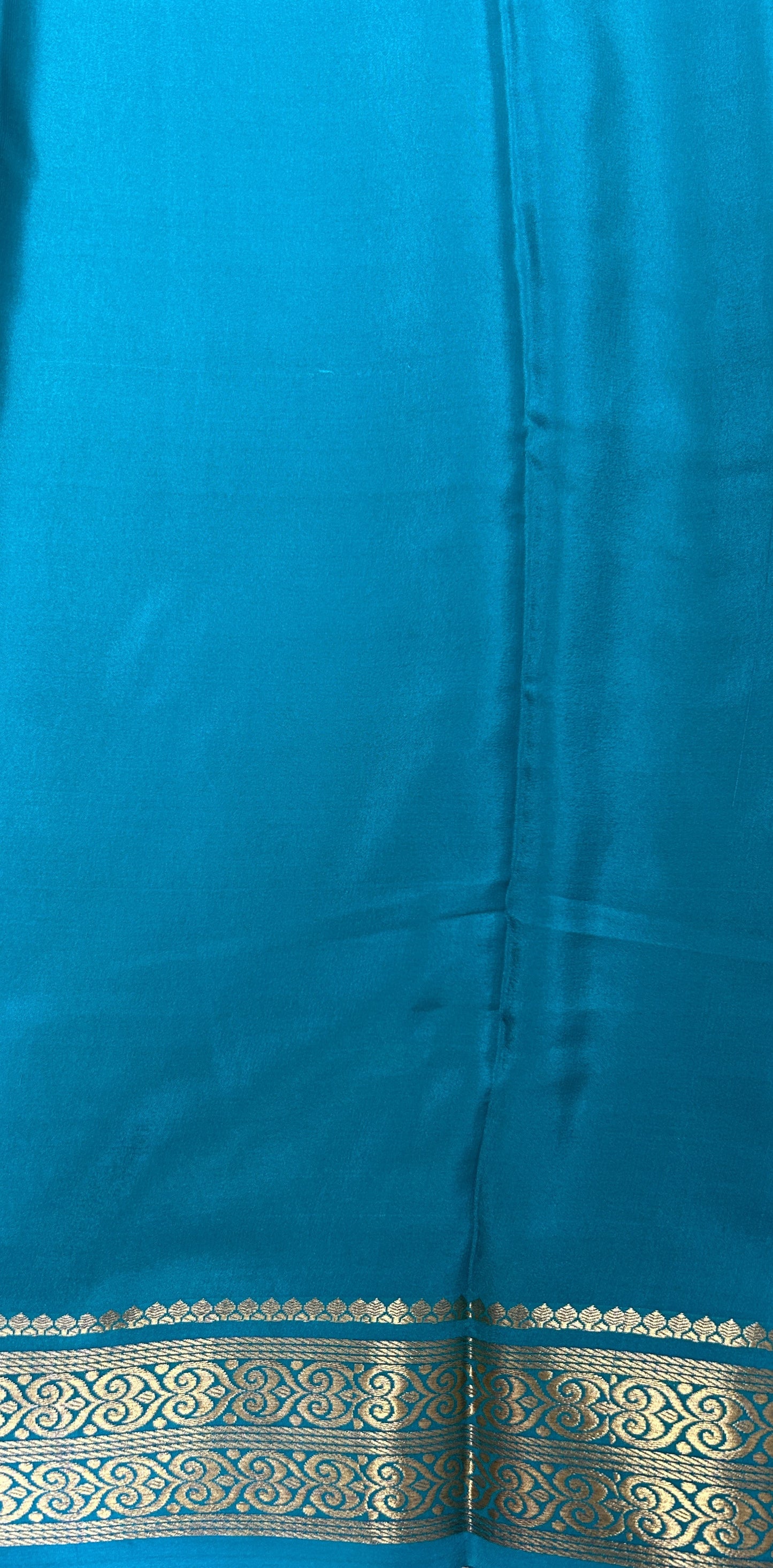 Mysore Crepe Silk Saree Pastel Green Colored Complemented with a Sea Green Zari Border. - Sampradaya Designer Studio