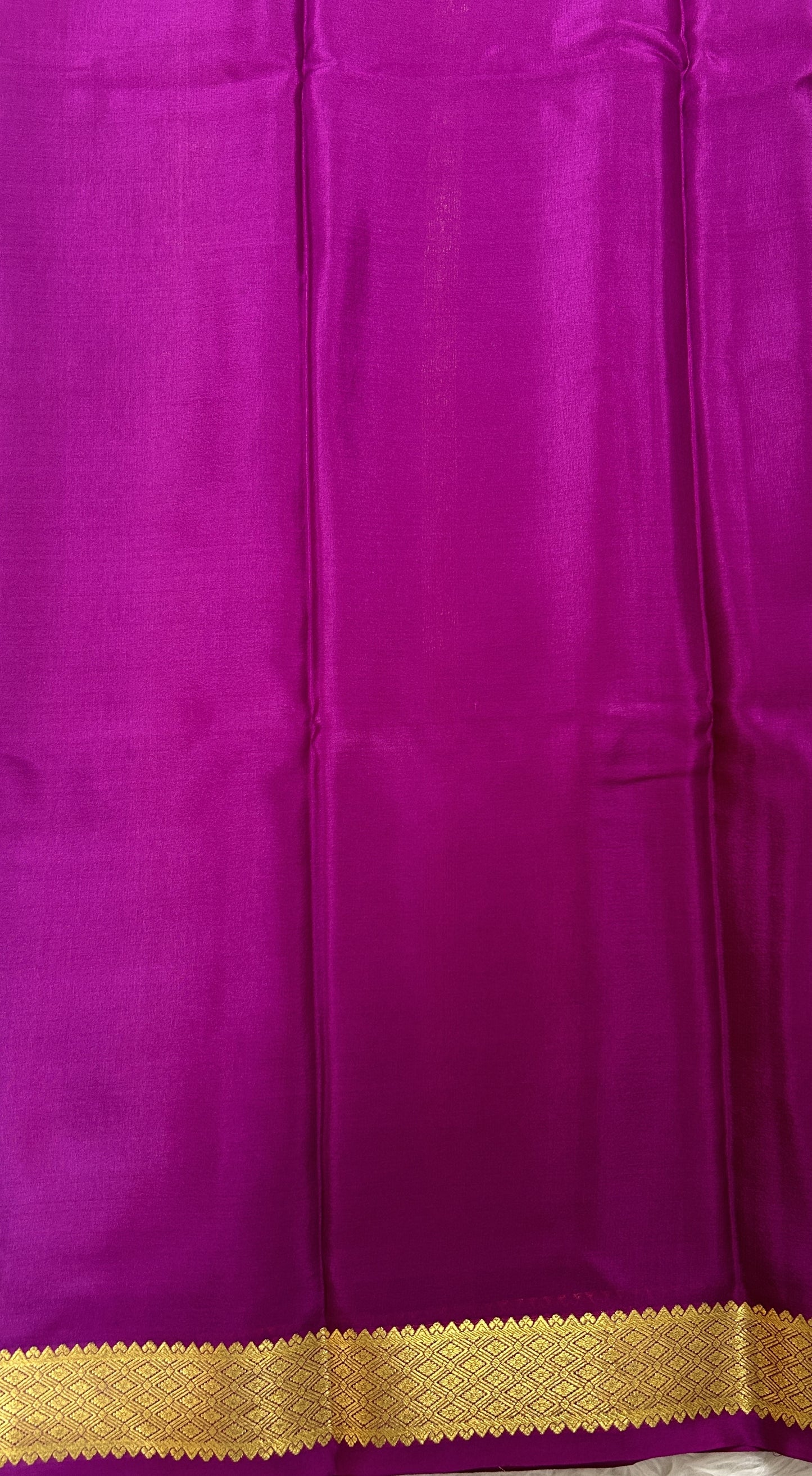 Mysore Crepe Silk Saree Light Gray Colored Complemented with a Pink Zari Border. - Sampradaya Designer Studio