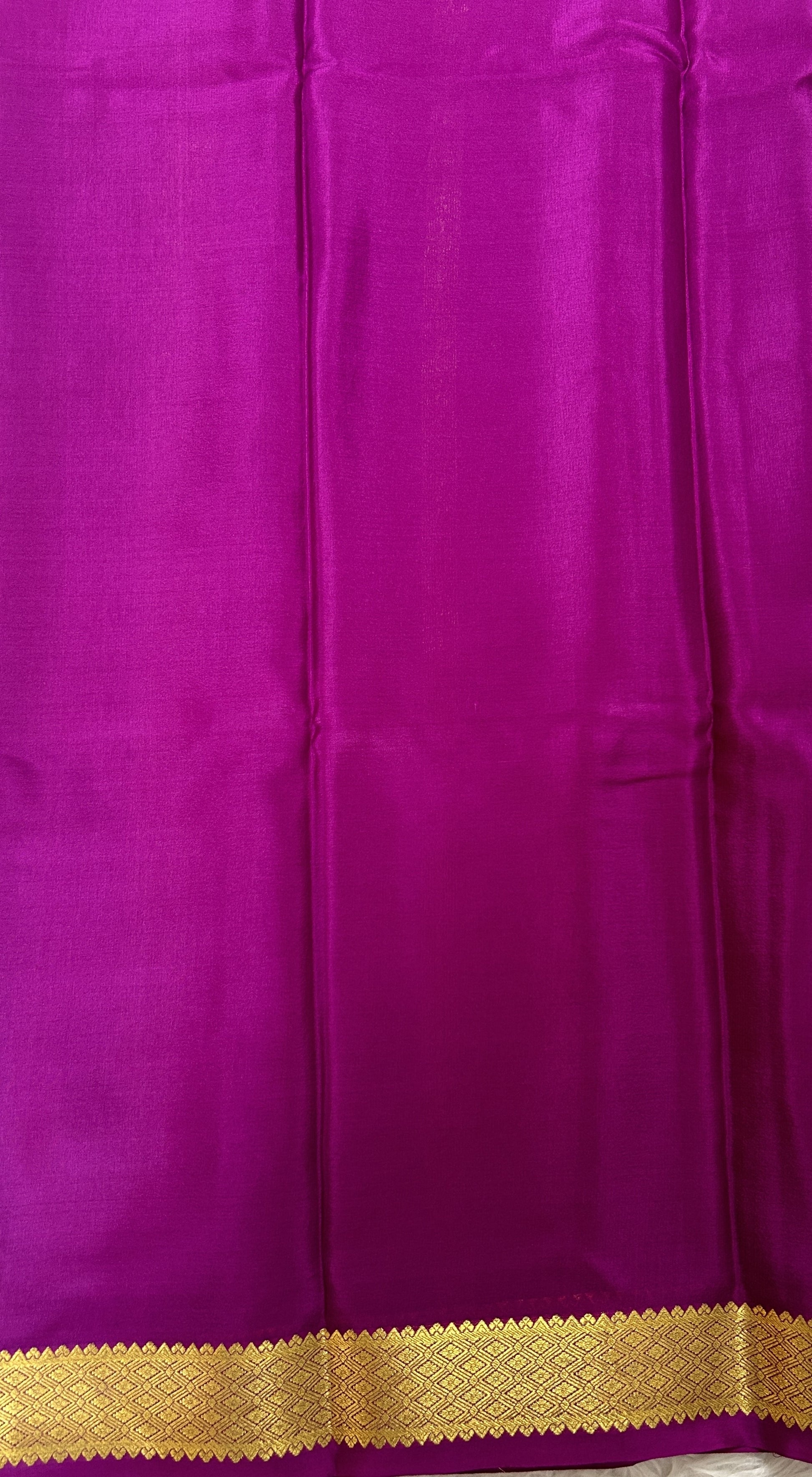 Mysore Crepe Silk Saree Light Gray Colored Complemented with a Pink Zari Border. - Sampradaya Designer Studio