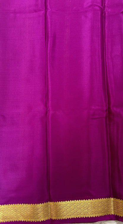 Mysore Crepe Silk Saree Light Gray Colored Complemented with a Pink Zari Border. - Sampradaya Designer Studio