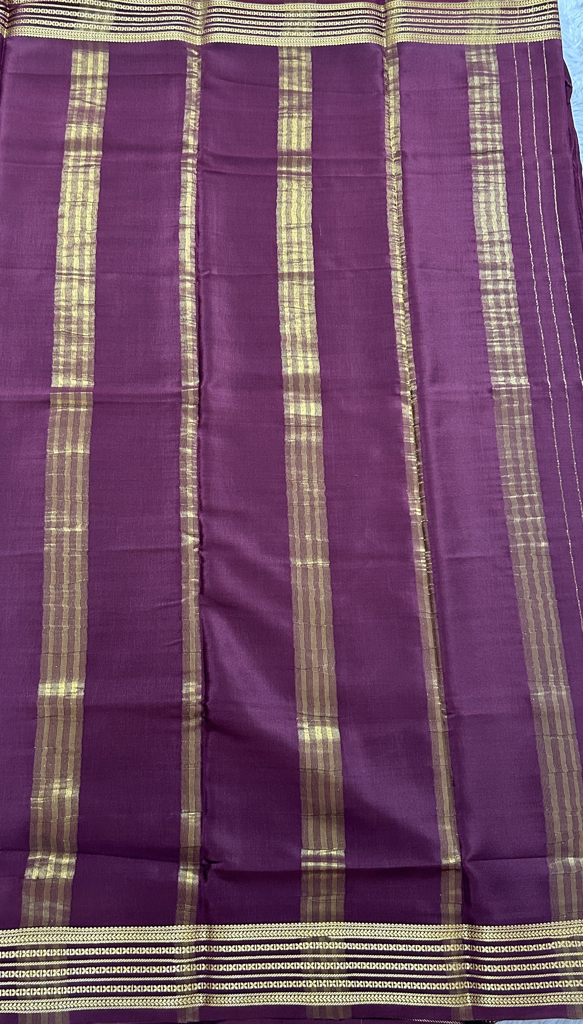 Mysore Crepe Silk Saree Brown Colored Complemented with a Zari Border. - Sampradaya Designer Studio