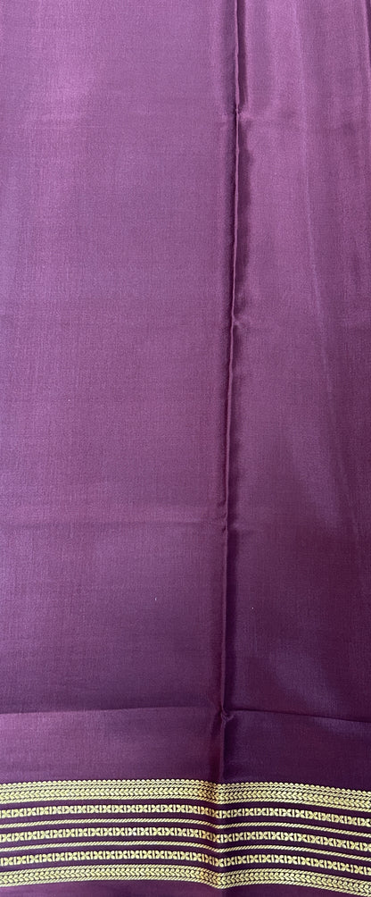 Mysore Crepe Silk Saree Brown Colored Complemented with a Zari Border. - Sampradaya Designer Studio