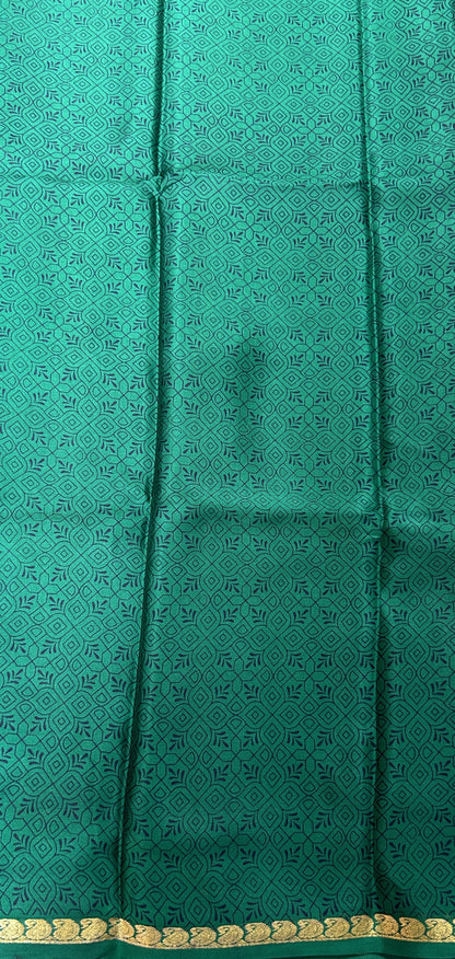Mysore Crepe Silk Saree Maroon Colored Complemented with a Green Zari Border. - Sampradaya Designer Studio
