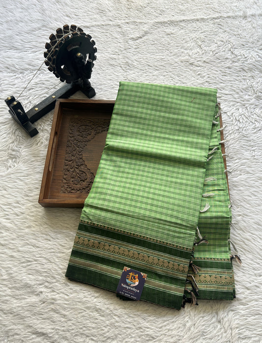 Narayanpet Cotton Checks Saree Light Green Colored Complemented with a Thread Border. - Sampradaya Designer Studio