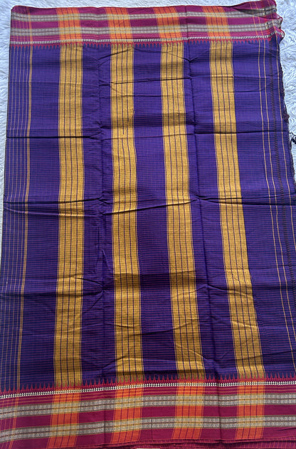 Narayanpet Cotton Checks Saree Violet Colored Complemented with a Pink Thread Border. - Sampradaya Designer Studio