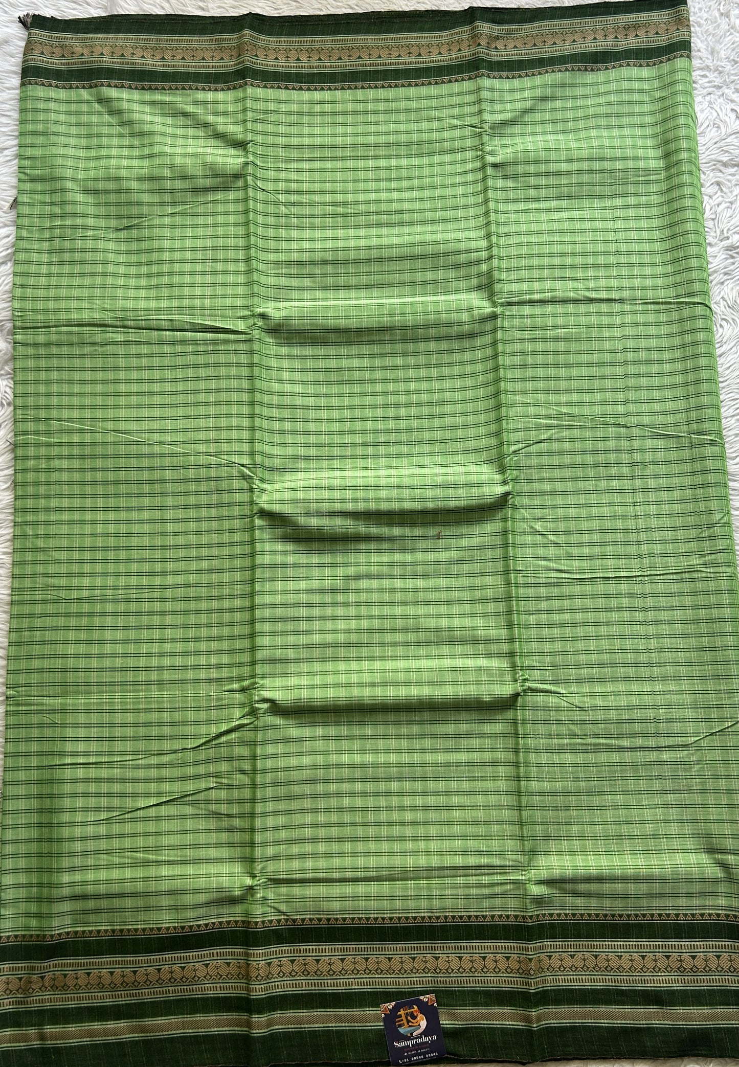 Narayanpet Cotton Checks Saree Light Green Colored Complemented with a Thread Border. - Sampradaya Designer Studio