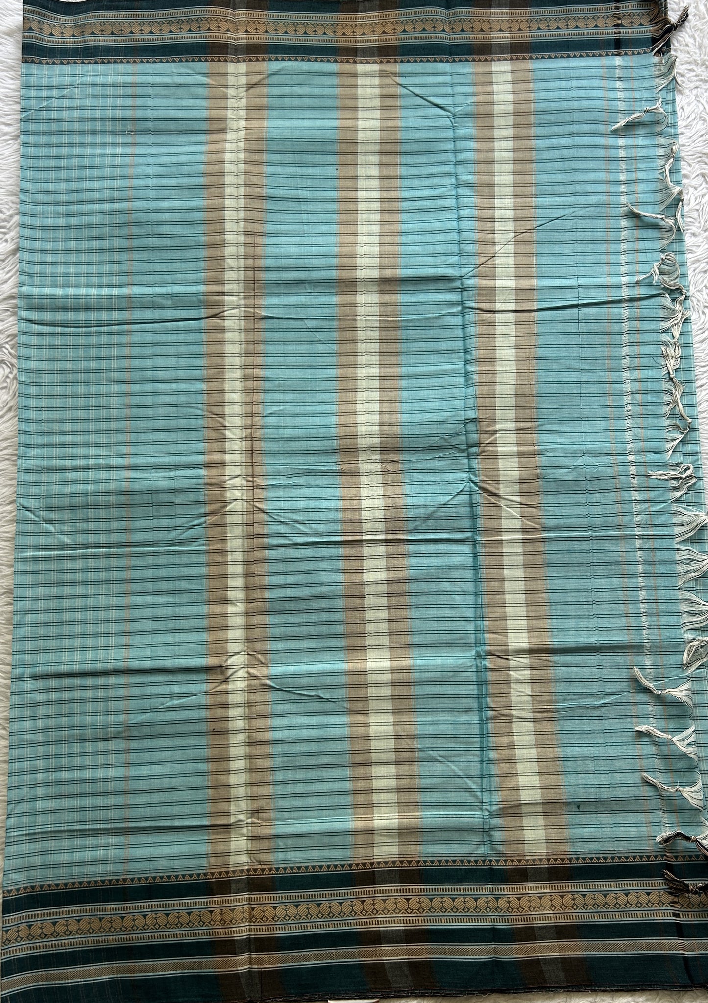 Narayanpet Cotton Checks Saree Sky Blue Colored Complemented with a Thread Gap Border. - Sampradaya Designer Studio