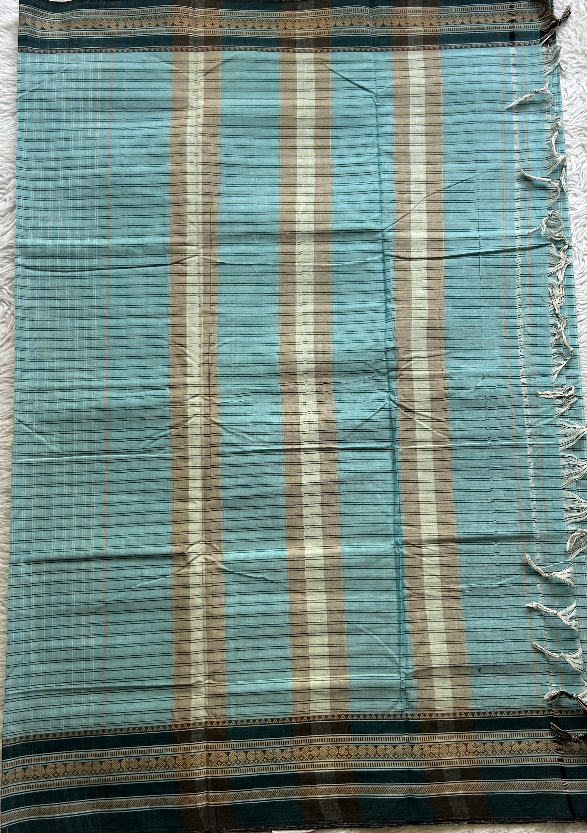 Narayanpet Cotton Checks Saree Sky Blue Colored Complemented with a Thread Gap Border. - Sampradaya Designer Studio