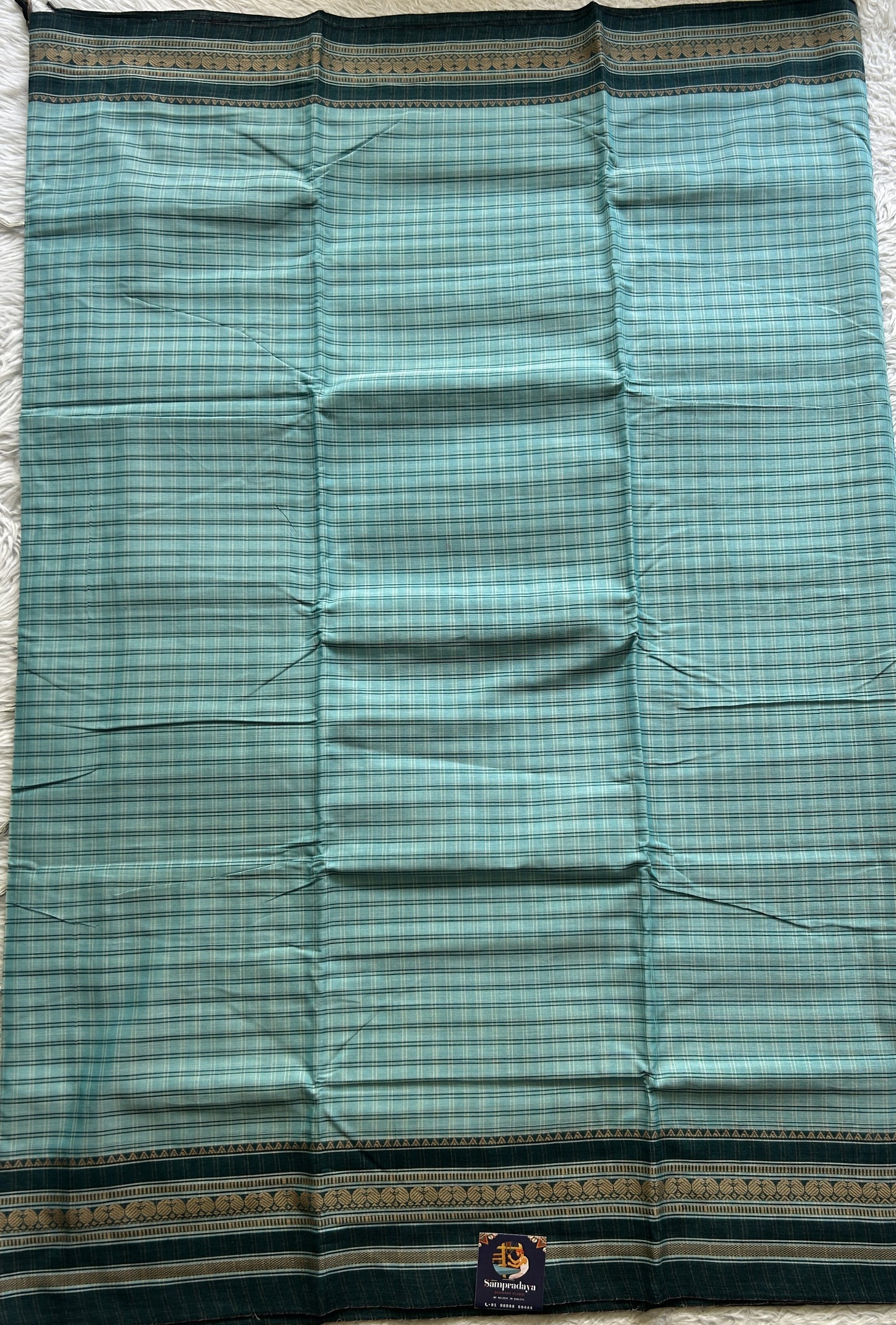 Narayanpet Cotton Checks Saree Sky Blue Colored Complemented with a Thread Gap Border. - Sampradaya Designer Studio