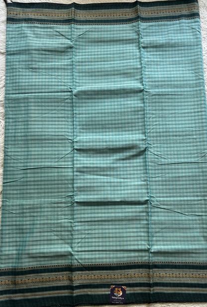 Narayanpet Cotton Checks Saree Sky Blue Colored Complemented with a Thread Gap Border. - Sampradaya Designer Studio
