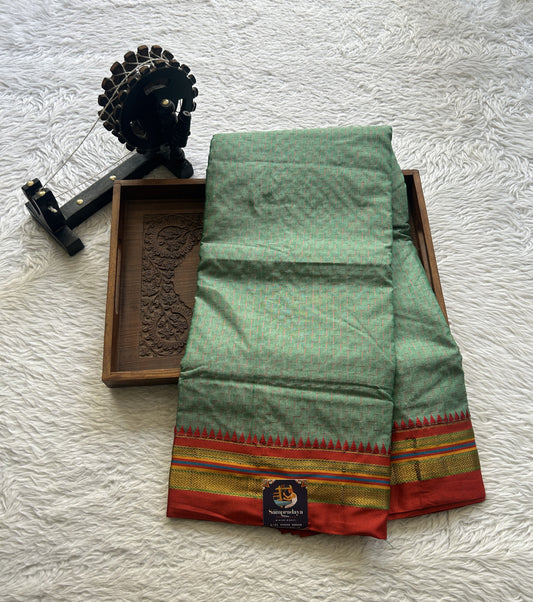 Narayanpet Cotton Saree Light Green Colored Complemented with a Zari Border. - Sampradaya Designer Studio