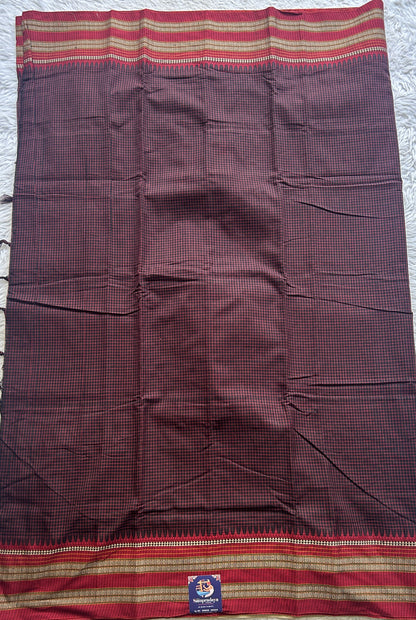 Narayanpet Cotton Checks Saree Black Colored Complemented with a Thread Gap Border. - Sampradaya Designer Studio