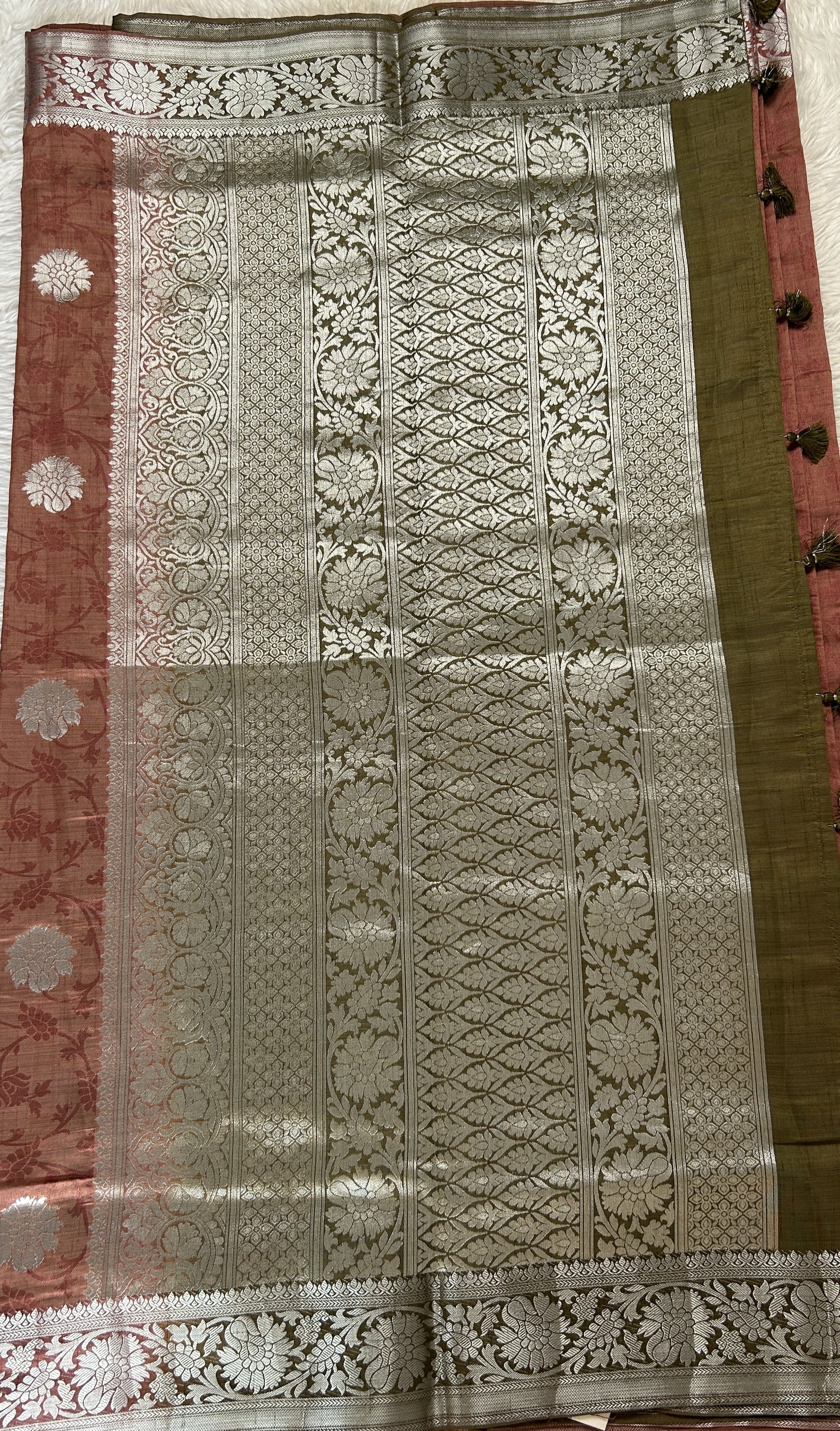 Semi Raw Silk Saree Rust Colored Complemented with a Zari Border. - Sampradaya Designer Studio