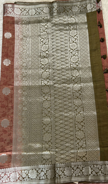 Semi Raw Silk Saree Rust Colored Complemented with a Zari Border. - Sampradaya Designer Studio