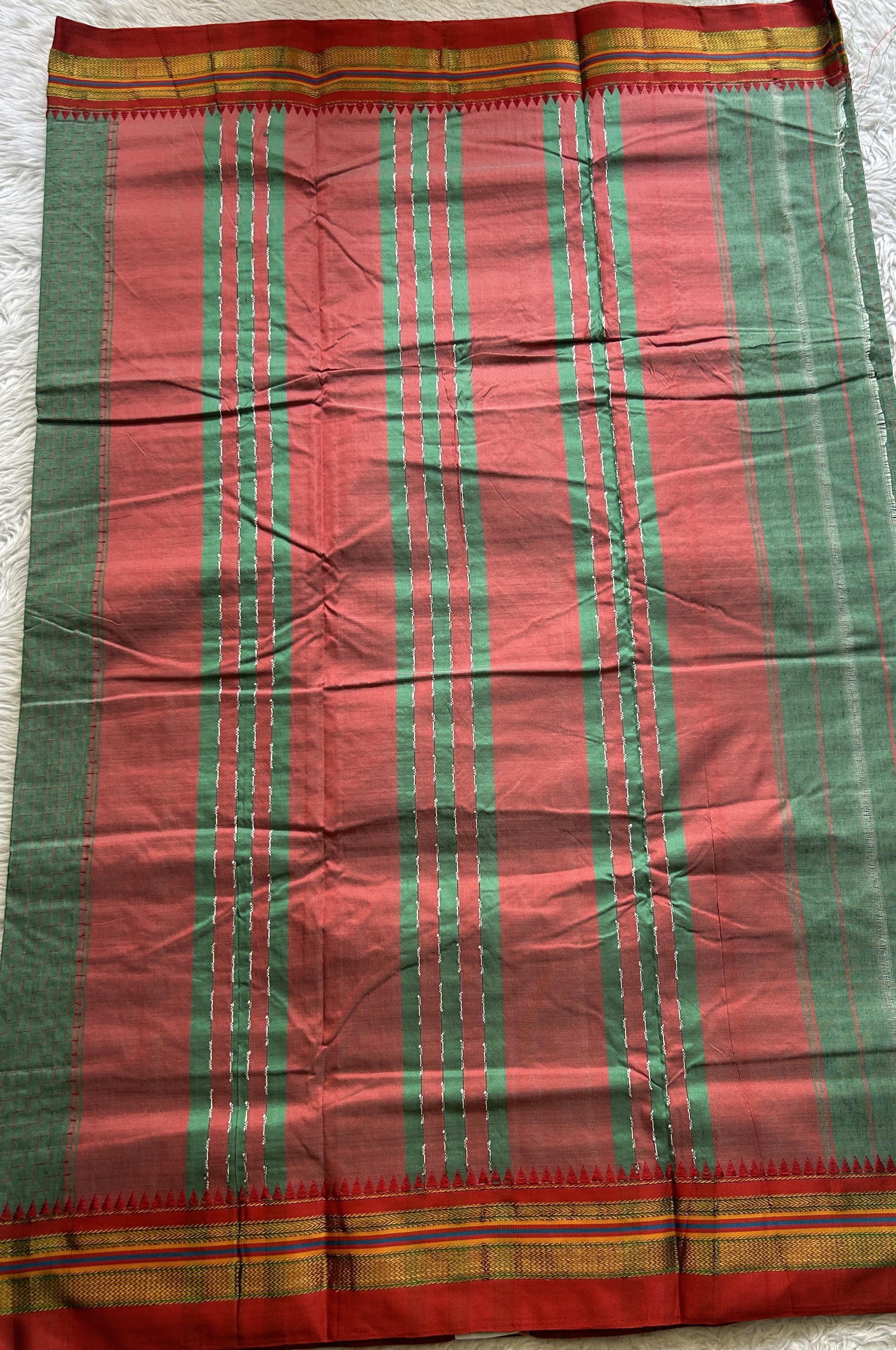 Narayanpet Cotton Saree Light Green Colored Complemented with a Zari Border. - Sampradaya Designer Studio