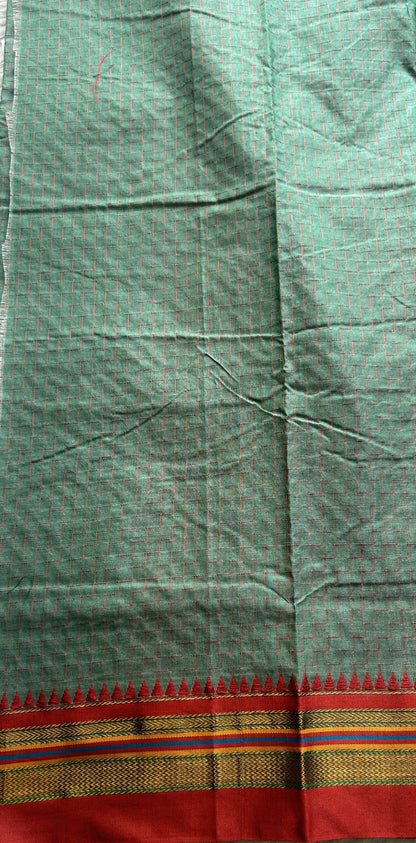 Narayanpet Cotton Saree Light Green Colored Complemented with a Zari Border. - Sampradaya Designer Studio