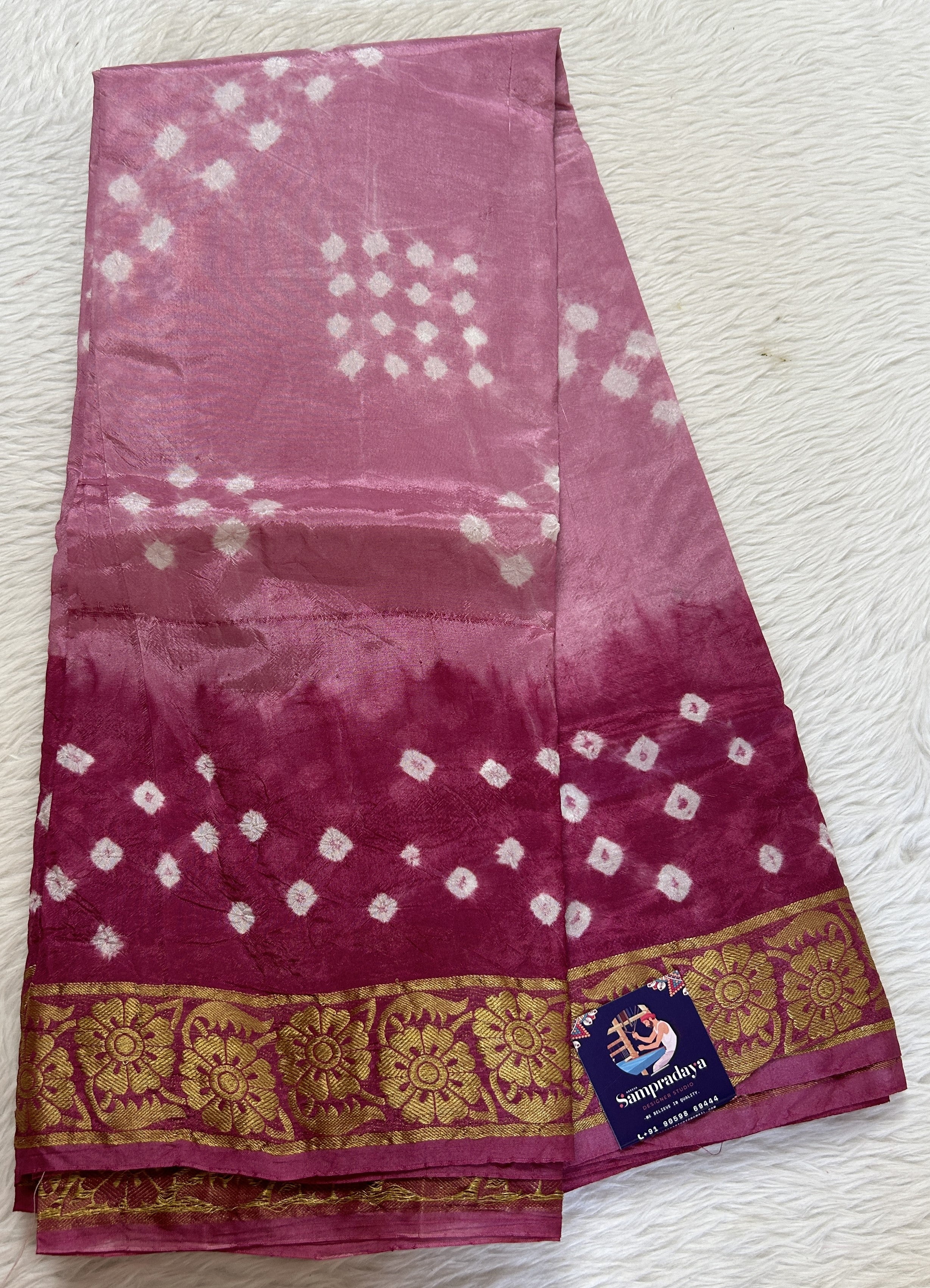 Bandhani Saree Pink Color Complemented with a Zari Border. – Sampradaya ...