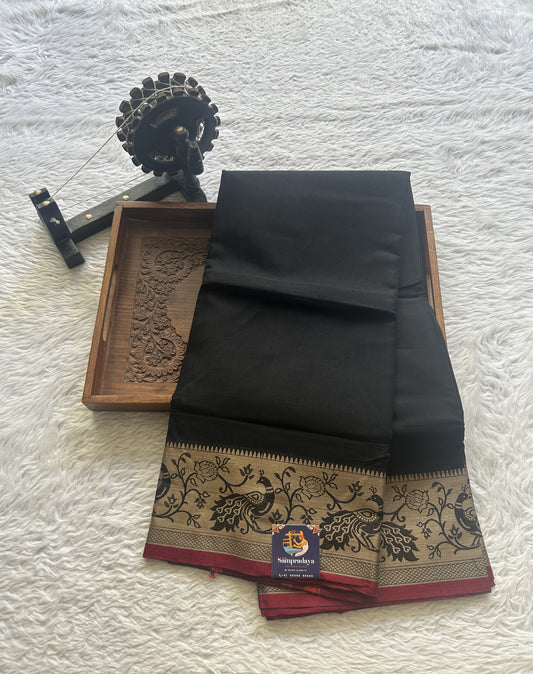 Narayanpet Cotton Saree Black Colored Complemented with a Minakari Thread Border. - Sampradaya Designer Studio