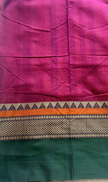Narayanpet Cotton Saree Purple Colored Complemented with a Double Thread Border. - Sampradaya Designer Studio