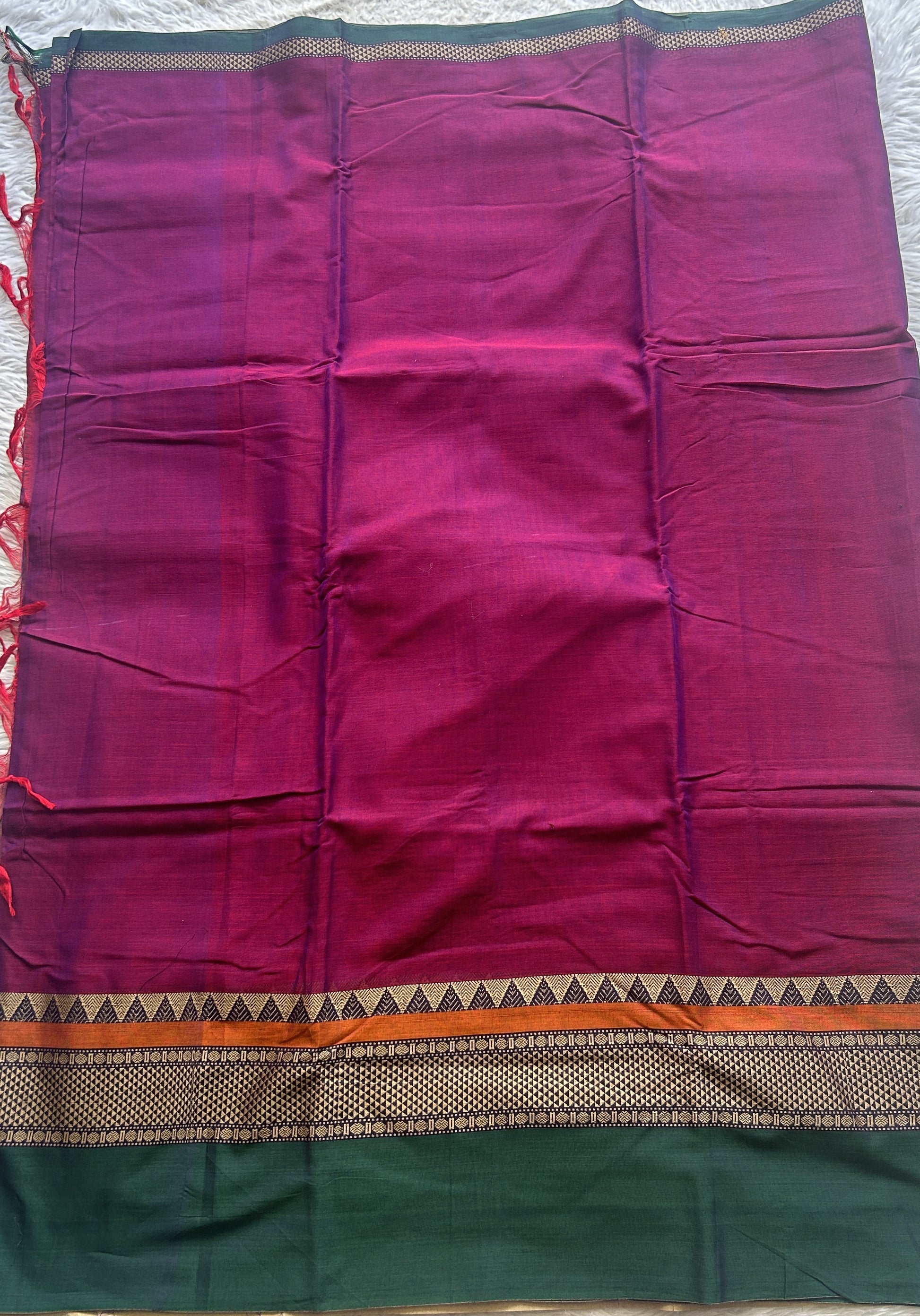 Narayanpet Cotton Saree Purple Colored Complemented with a Double Thread Border. - Sampradaya Designer Studio