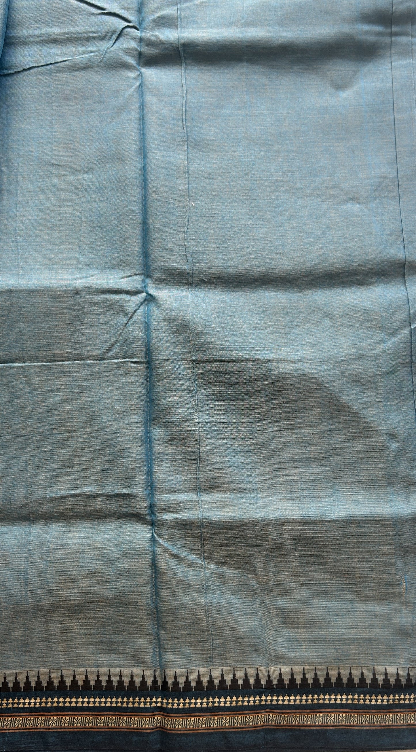 Narayanpet Cotton Saree Sapphire Colored Complemented with a Thread Border. - Sampradaya Designer Studio