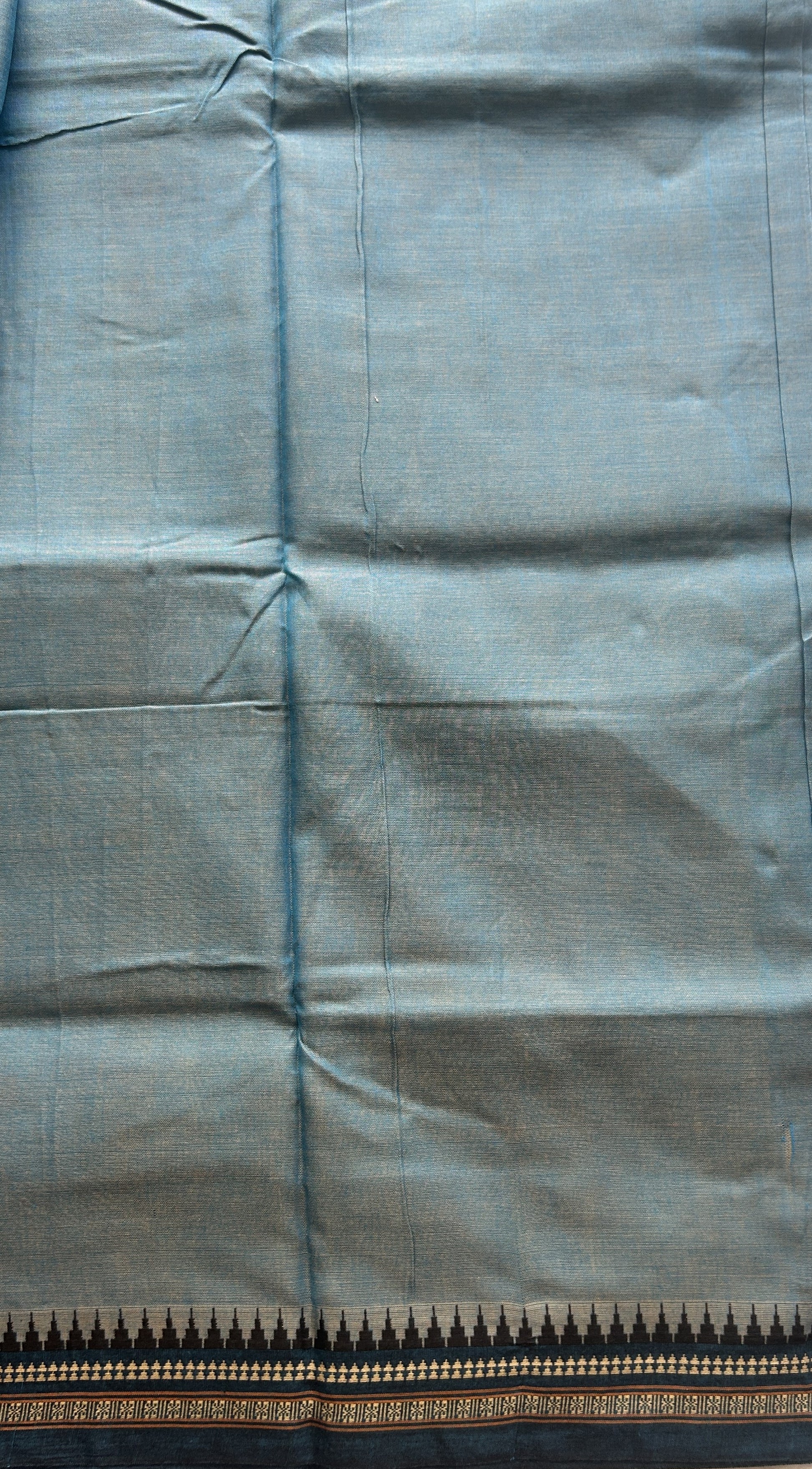 Narayanpet Cotton Saree Sapphire Colored Complemented with a Thread Border. - Sampradaya Designer Studio