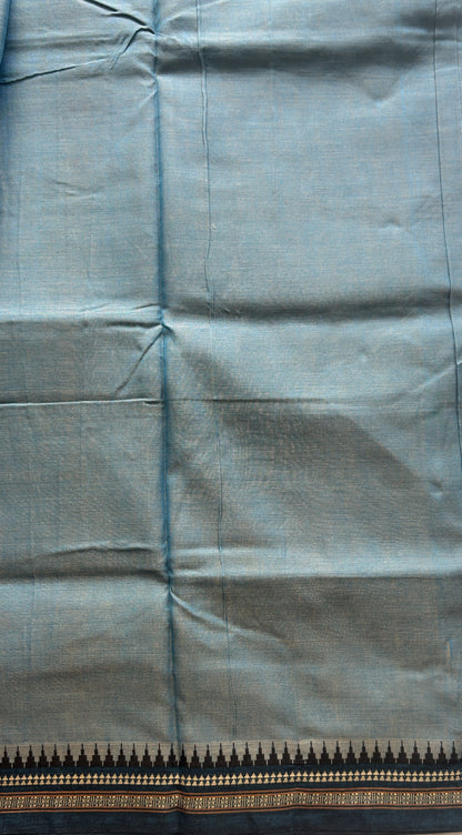 Narayanpet Cotton Saree Sapphire Colored Complemented with a Thread Border. - Sampradaya Designer Studio