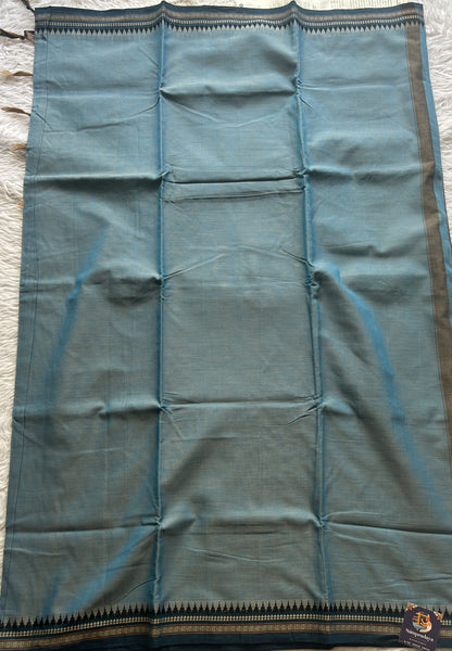 Narayanpet Cotton Saree Sapphire Colored Complemented with a Thread Border. - Sampradaya Designer Studio