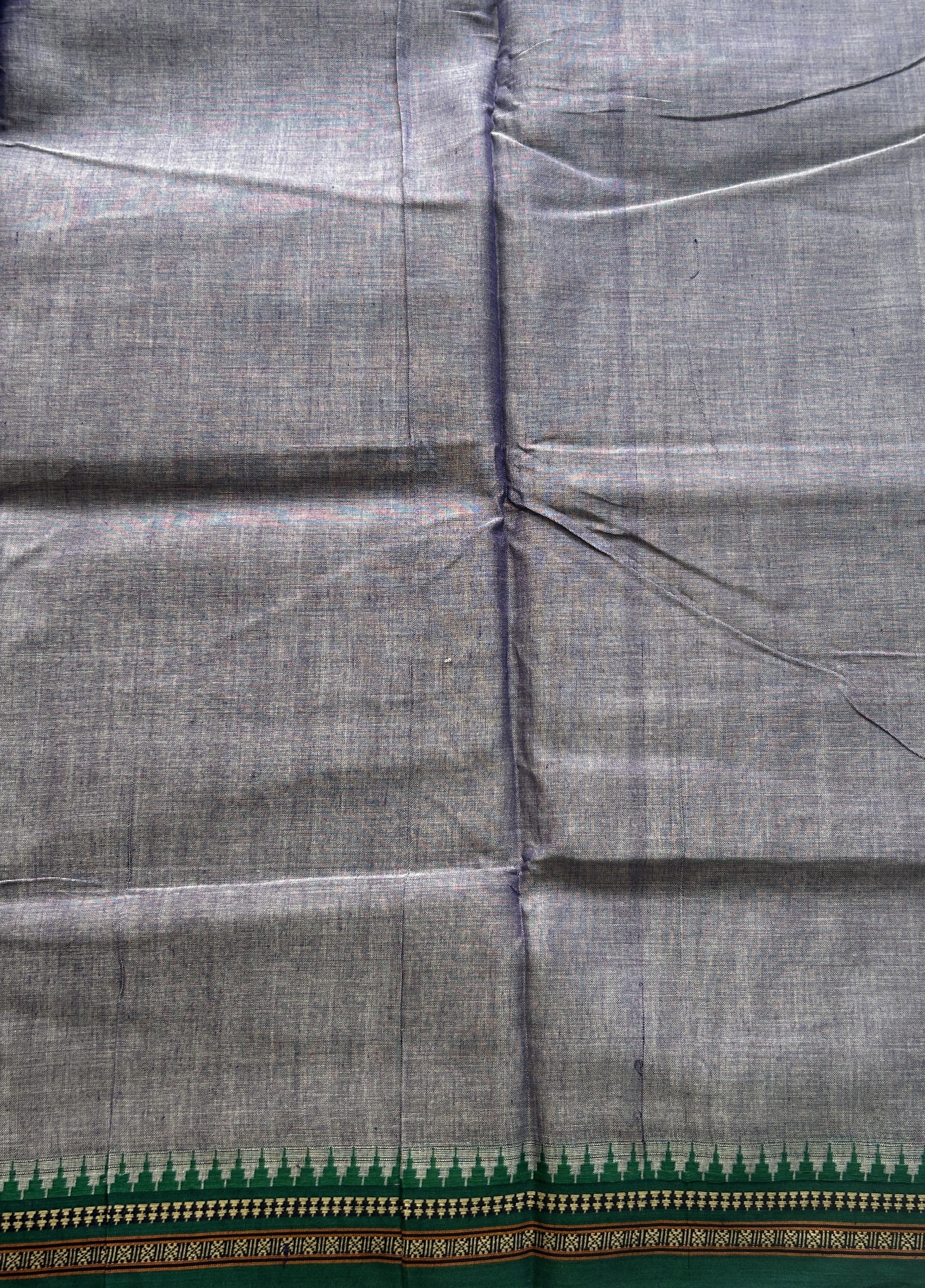 Narayanpet Cotton Saree Dark Lilac Colored Complemented with a Green Thread Border. - Sampradaya Designer Studio