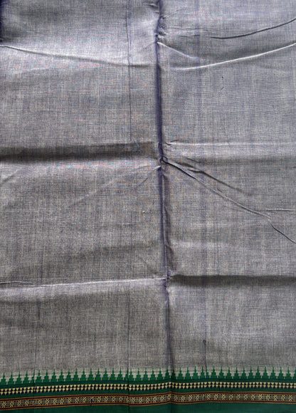 Narayanpet Cotton Saree Dark Lilac Colored Complemented with a Green Thread Border. - Sampradaya Designer Studio